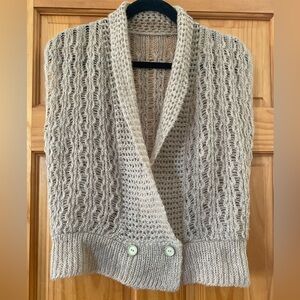 Tan Fuzzy Open Knit Sleeveless Cardigan Vest Mohair Look Boho Lightweight